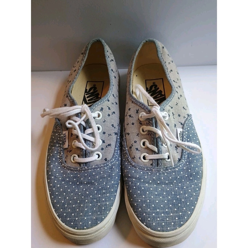 Vans Blue Polka A Dot Flowers Ankle Sneakers Lace Up Tie Size Wm 7 Cloth